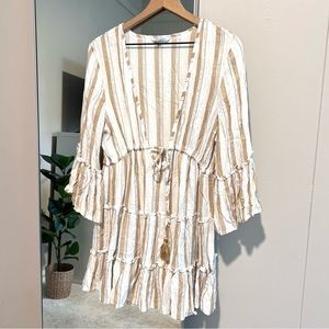 BLUE ISLAND Boho Beach Dress Tan and White